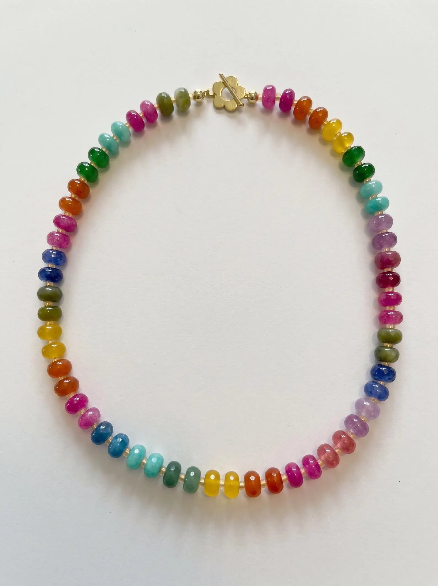 Colourful Vibrant Rainbow Agate Necklace with Flower Toggle Clasp