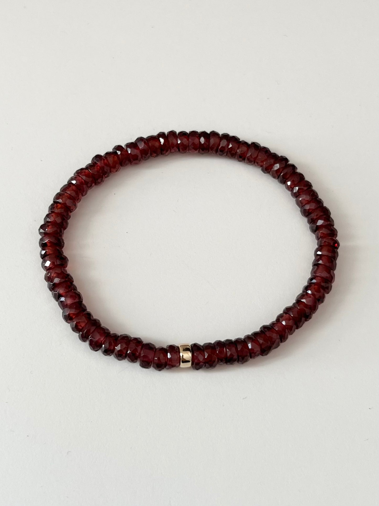 Faceted Garnet Heishi Stretch Bracelet with Gold