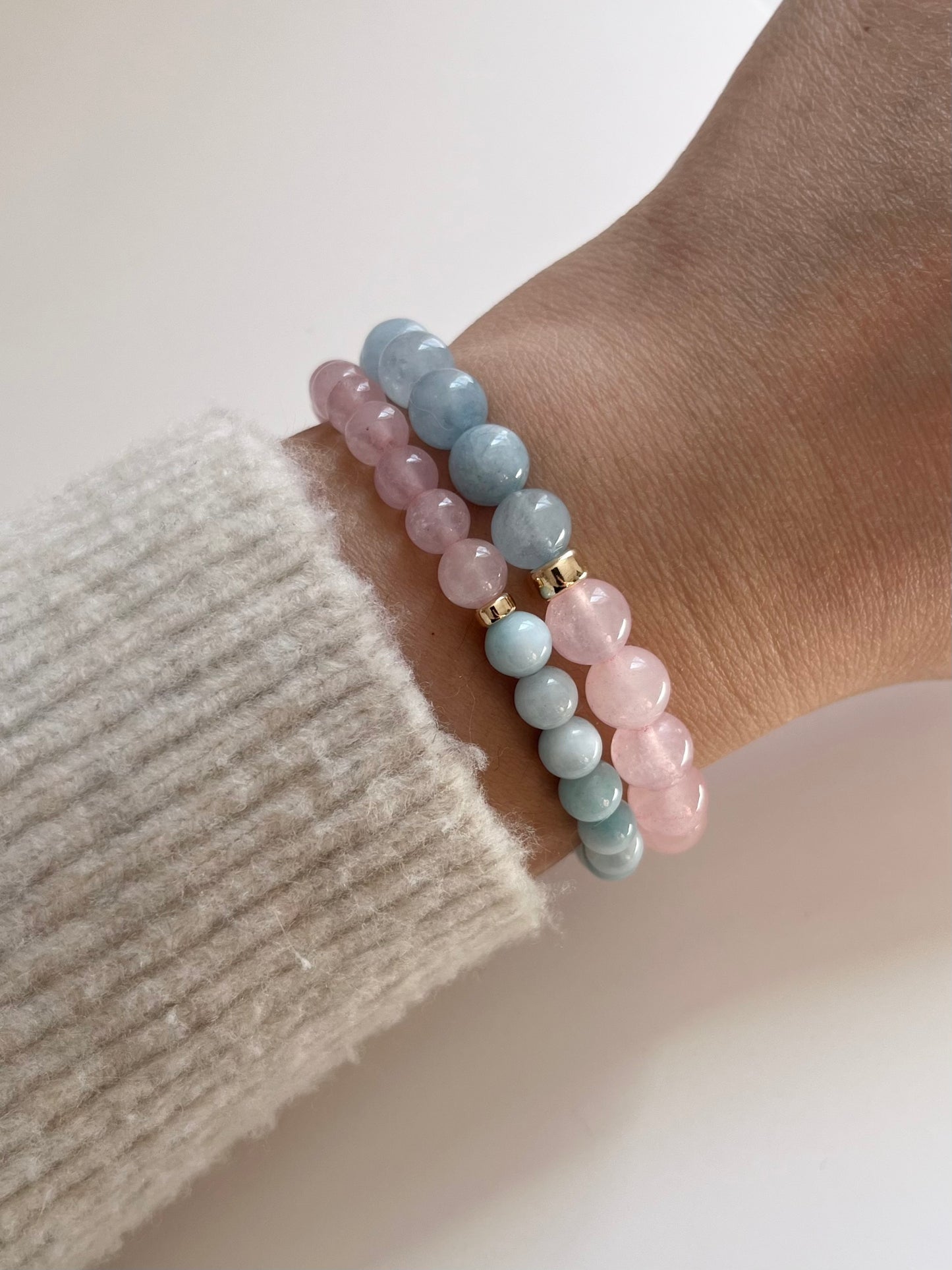 Aquamarine + Rose Quartz Stretch Bracelet