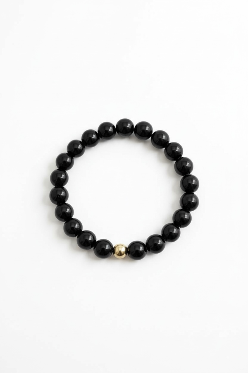 Onyx and Gold Round Stretch Bracelet
