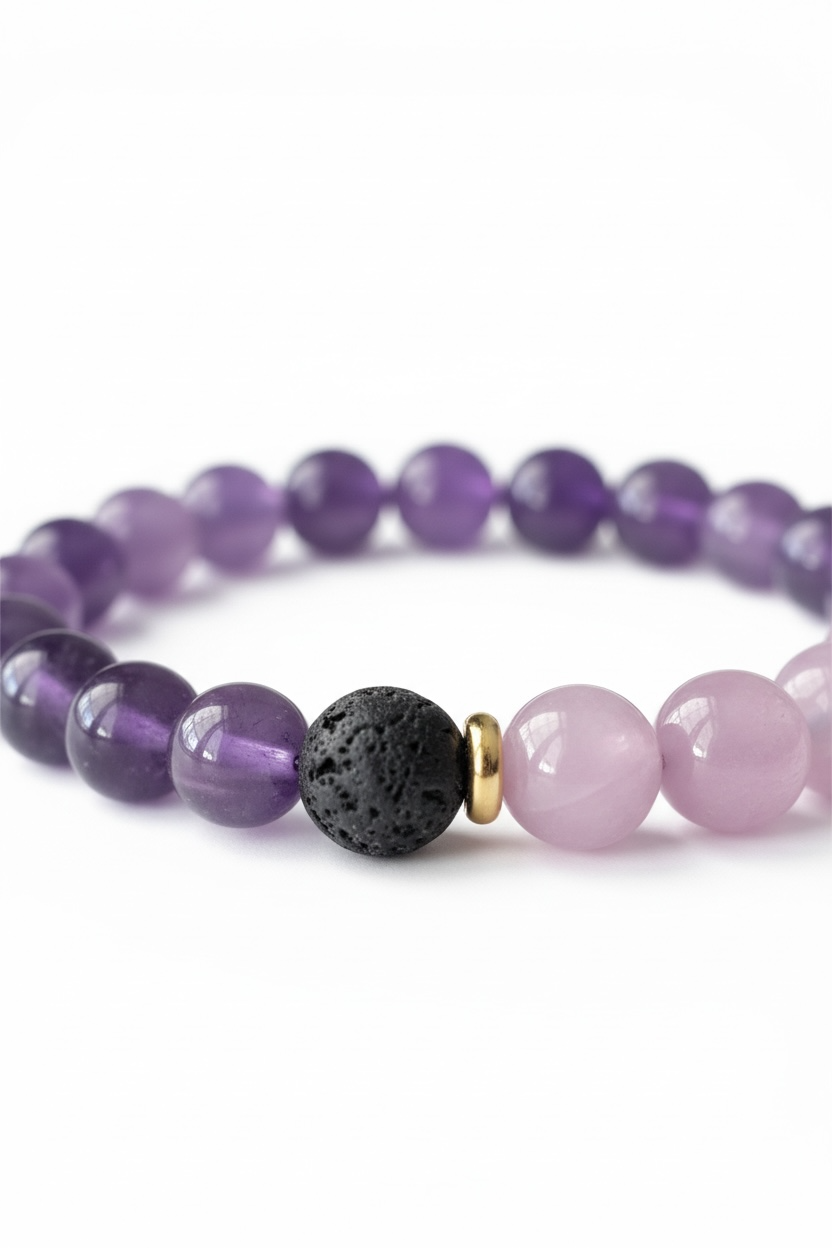 Lava, Amethyst + Kunzite Stretch Bracelet