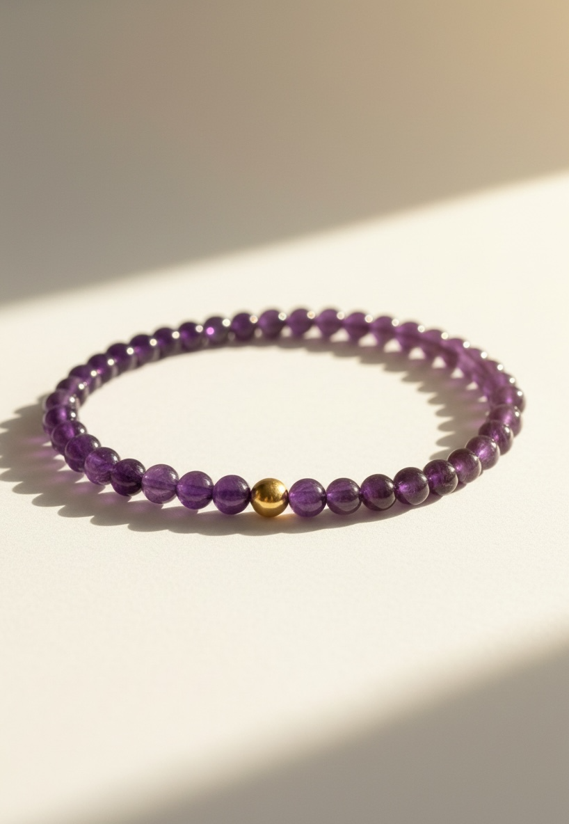 4mm Amethyst with Gold Stretch Bracelet