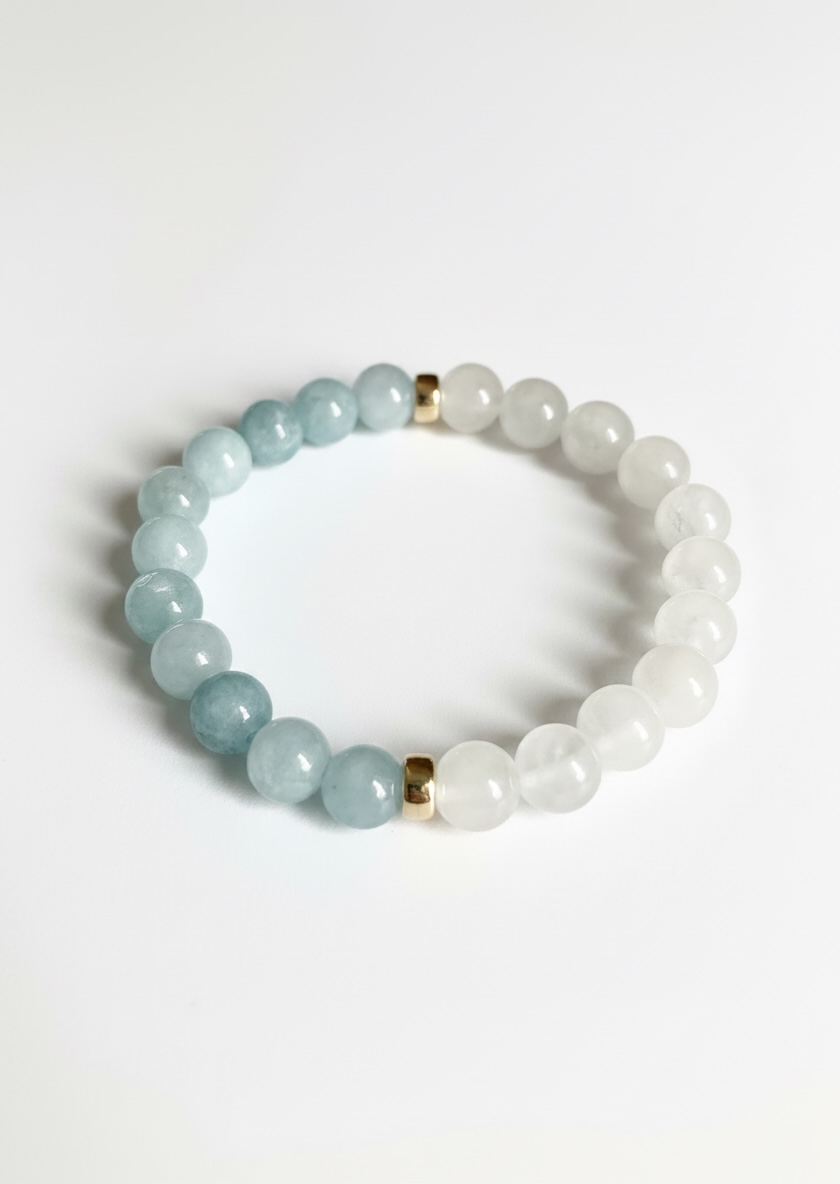 Aquamarine + White Jade Stretch Bracelet