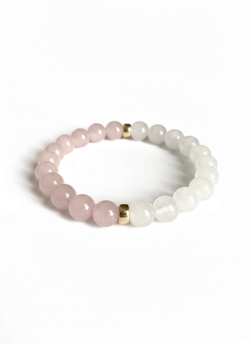 Rose Quartz + White Jade Stretch Bracelet