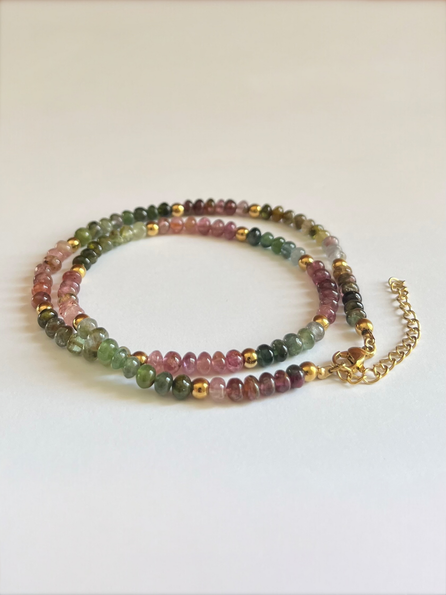 Adjustable Multi Tourmaline Necklace with Gold