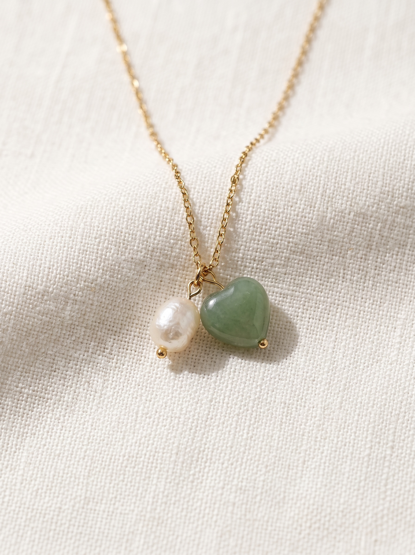 Green Aventurine Heart and Baroque Pearl Necklace