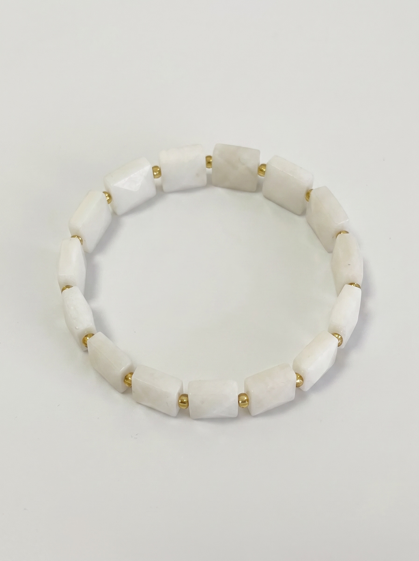 Square White Jade Stretch Bracelet
