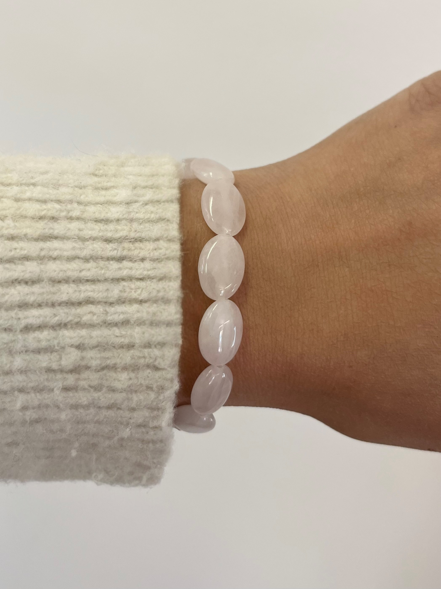 Natural Oval Rose Quartz Stretch Bracelet
