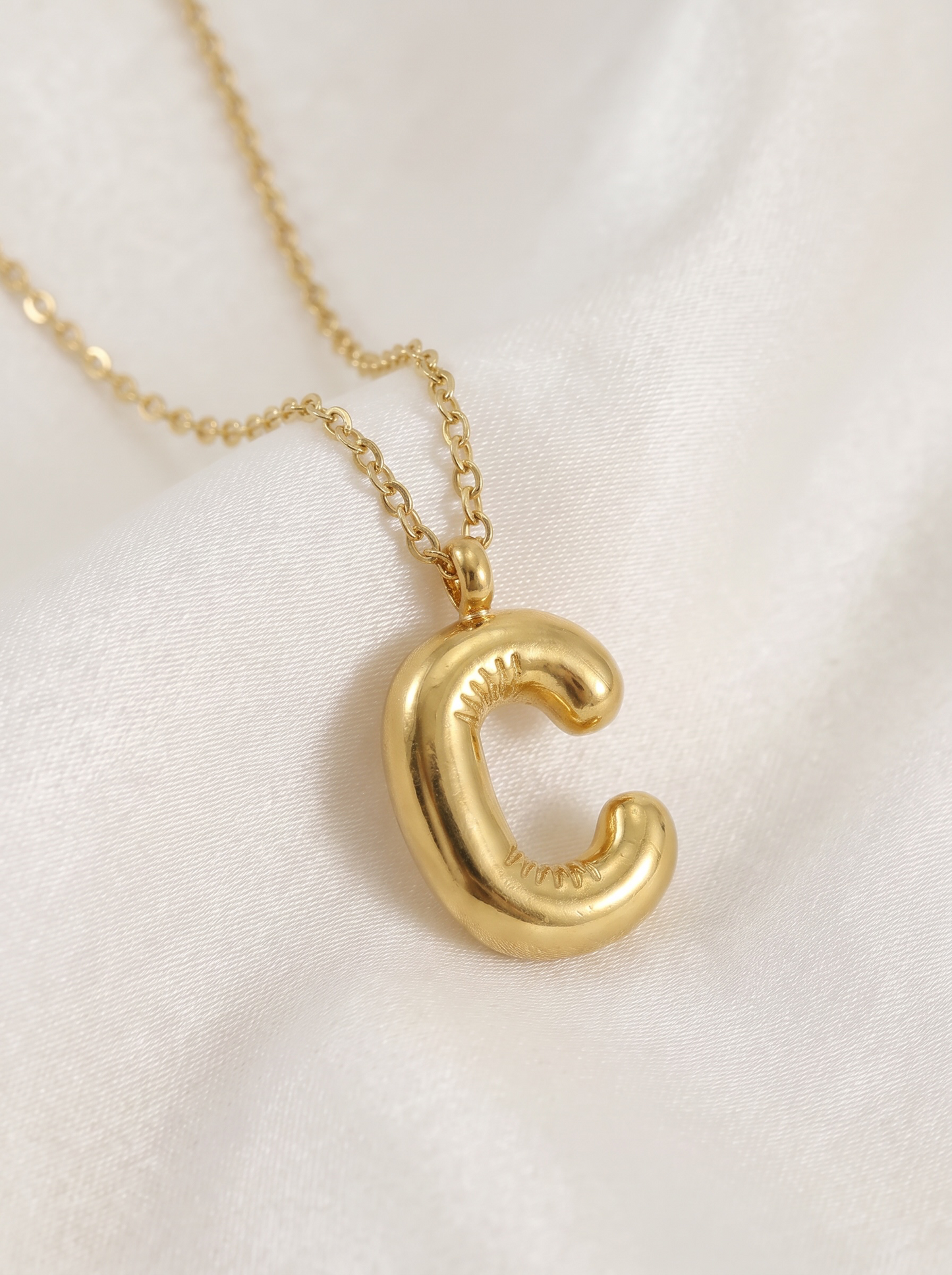 Waterproof Bubble Letter C Necklace in Gold