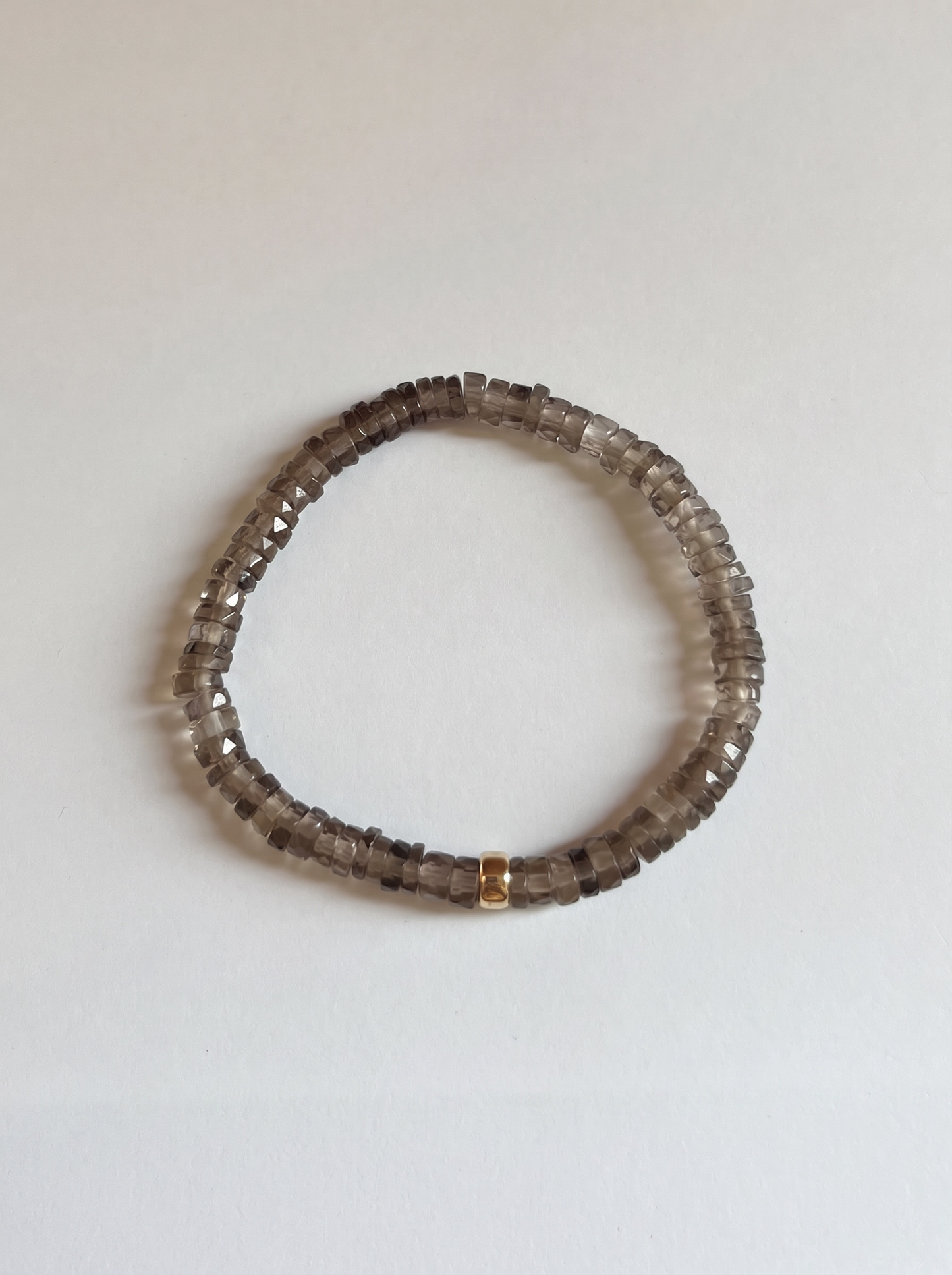 Faceted Smoky Quartz Heishi Stretch Bracelet with Gold or Silver
