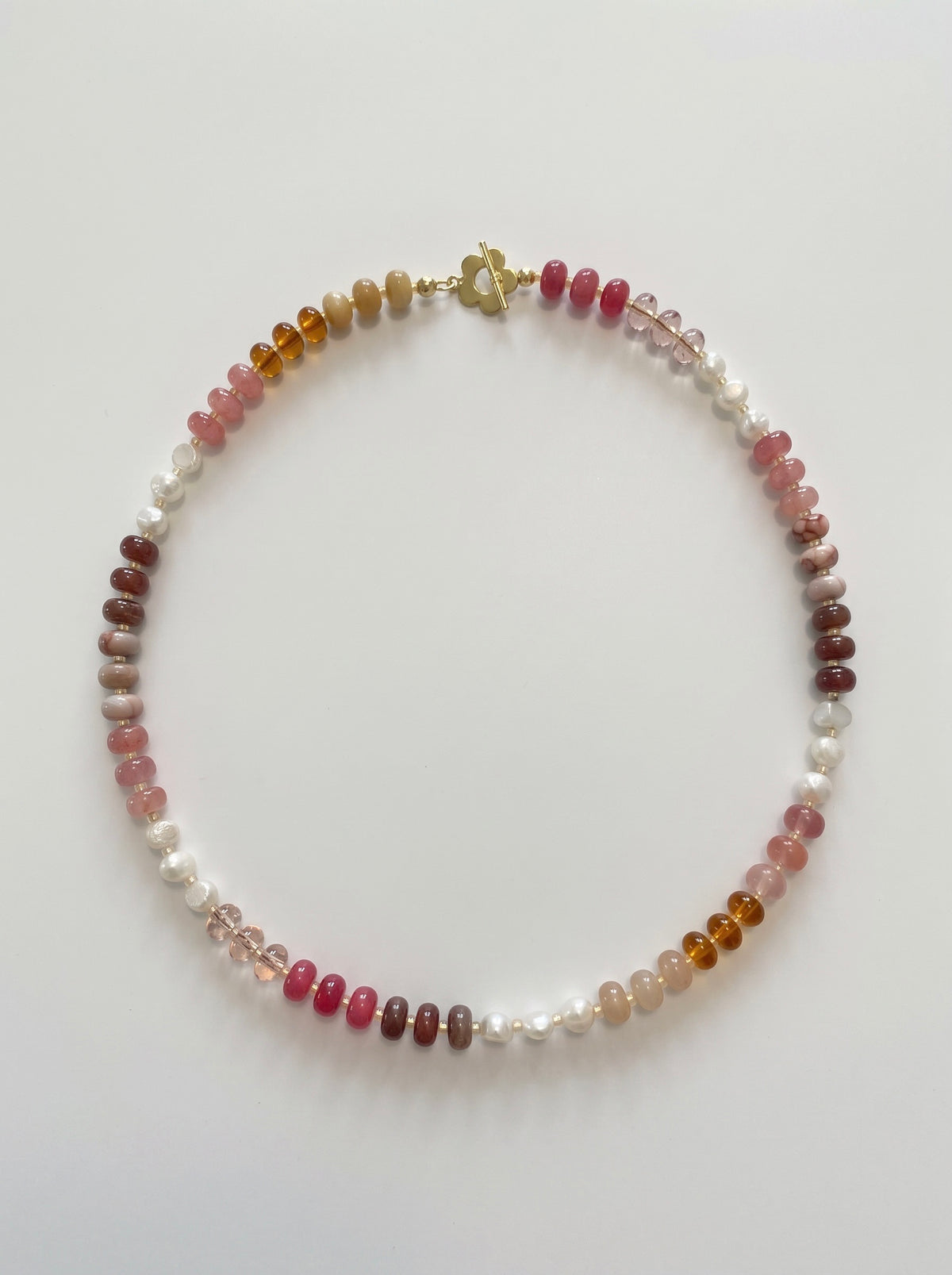 Cherry Blossom Beaded Necklace with Flower Toggle Clasp