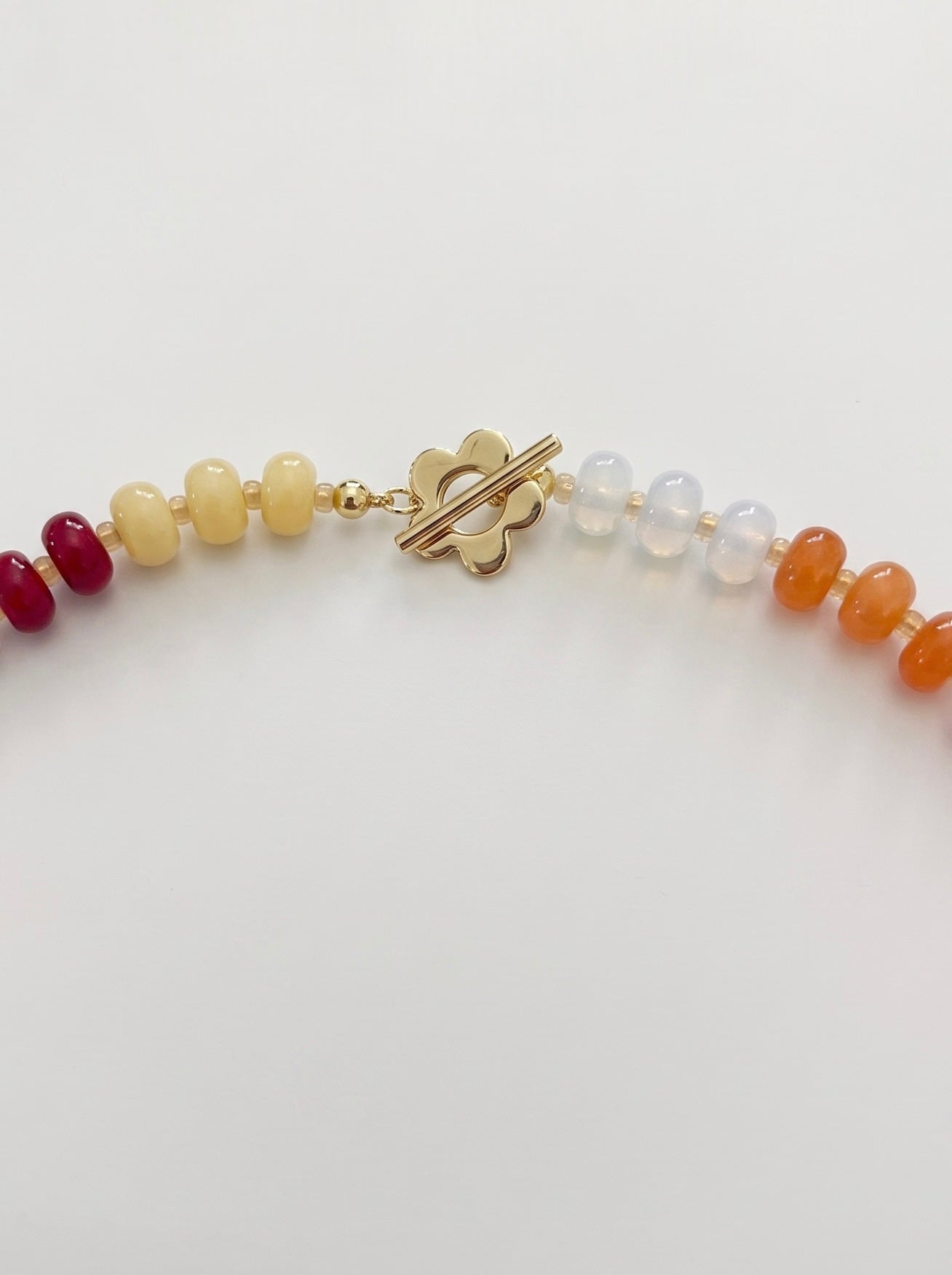 Colourful Mixed Beaded Necklace with Flower Toggle Clasp