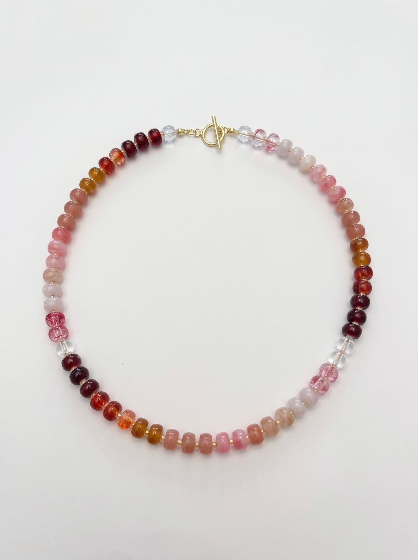 Pink and Red Chunky Beaded Necklace with Circle Toggle Clasp
