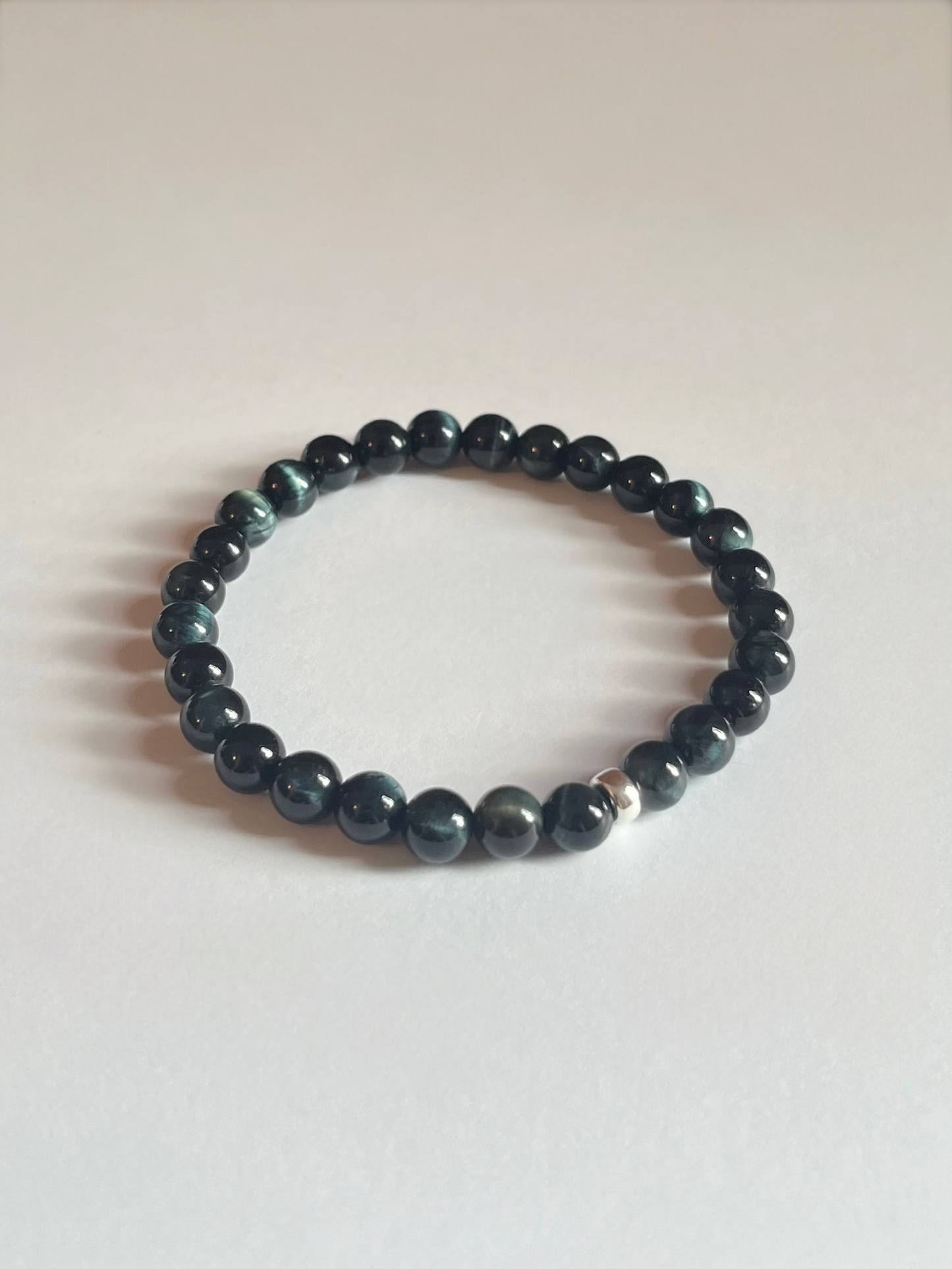6mm Blue Tiger’s Eye Stretch Bracelet with Gold or Silver