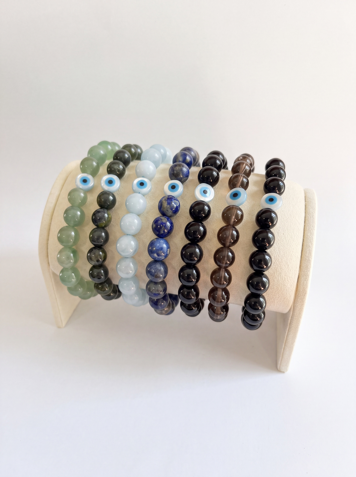 Gemstone + Mother of Pearl Evil Eye Stretch Bracelet