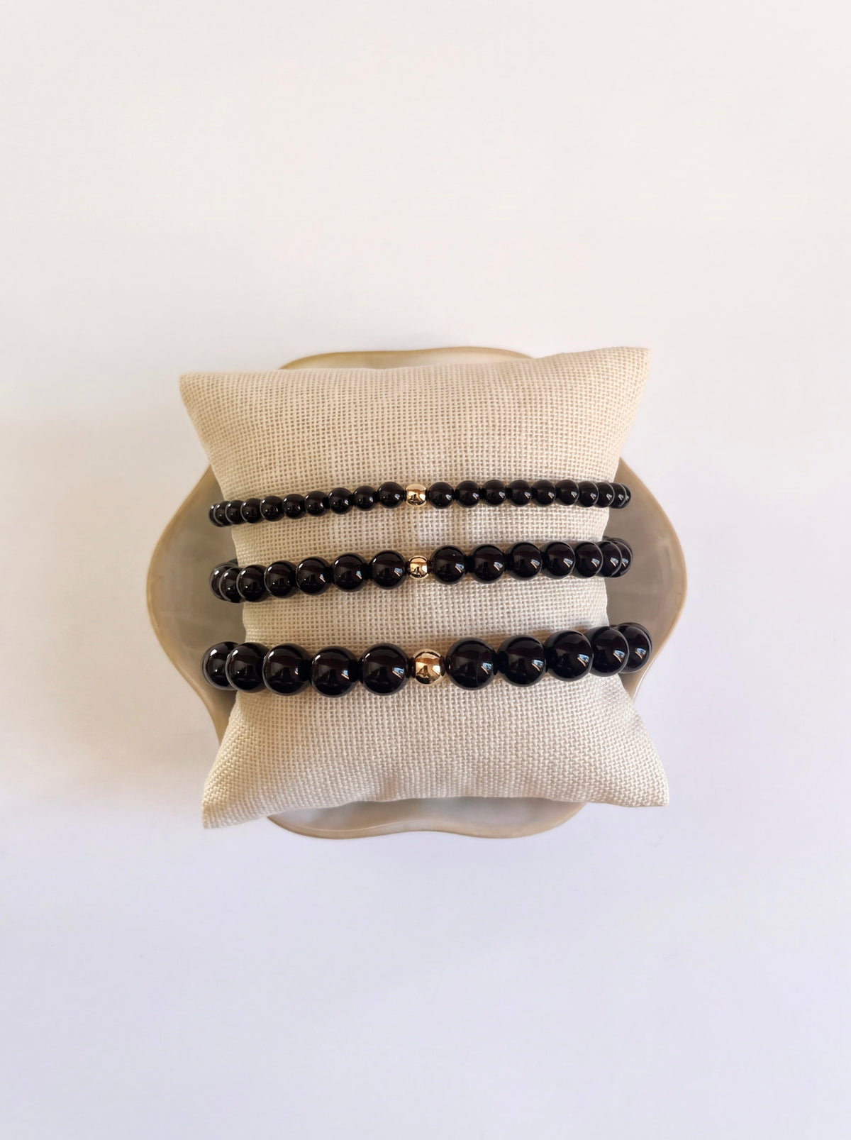 Black Onyx Stretch Bracelet with Gold or Silver (4mm, 6mm, 8mm)