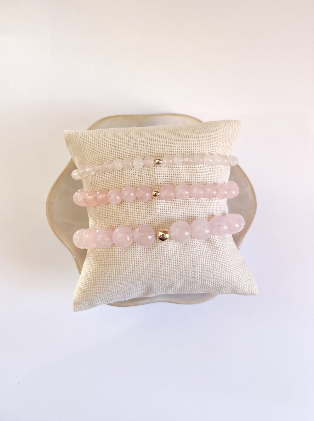 Rose Quartz Stretch Bracelet with Gold or Silver (4mm, 6mm, 8mm)
