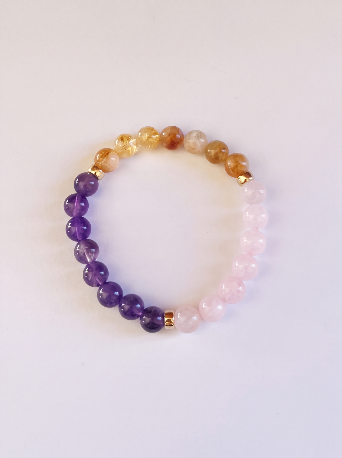 Serenity and Sunshine Stretch Bracelet: Amethyst, Citrine and Rose Quartz
