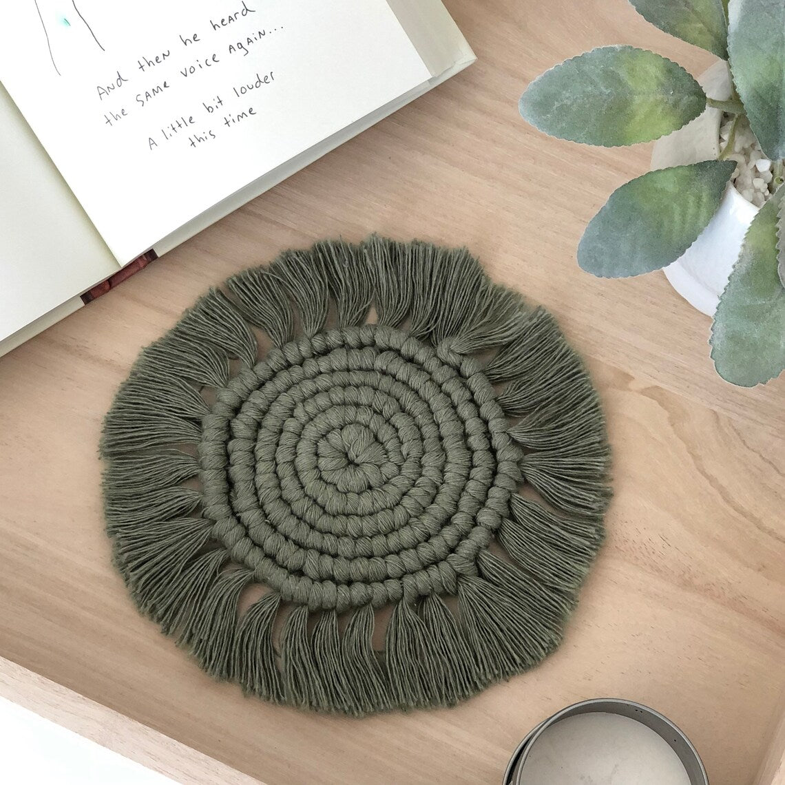 Macramé Drink Coaster in Agave