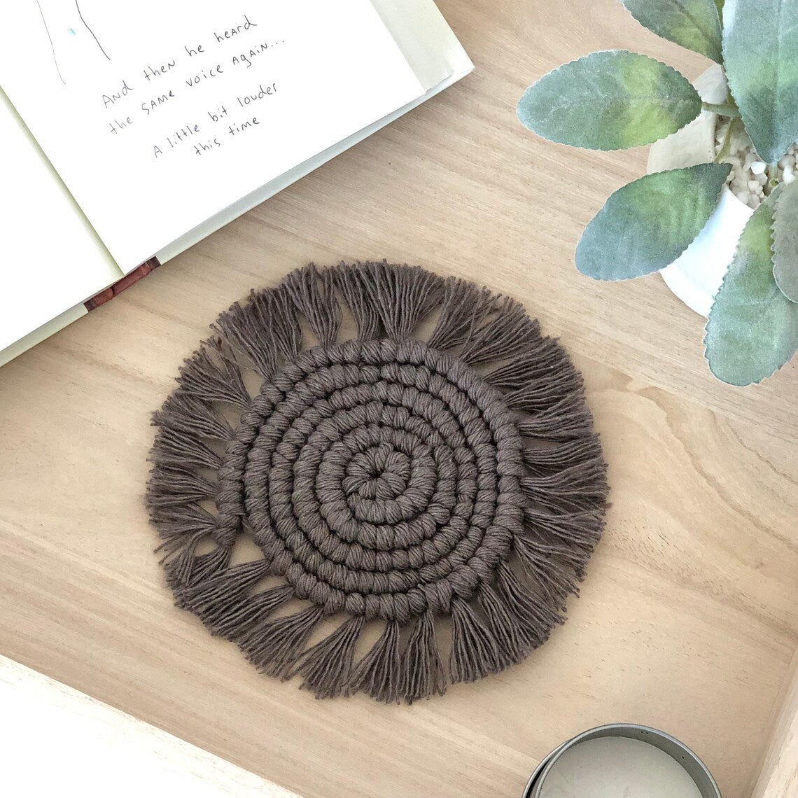 Macramé Drink Coaster in Dark Taupe