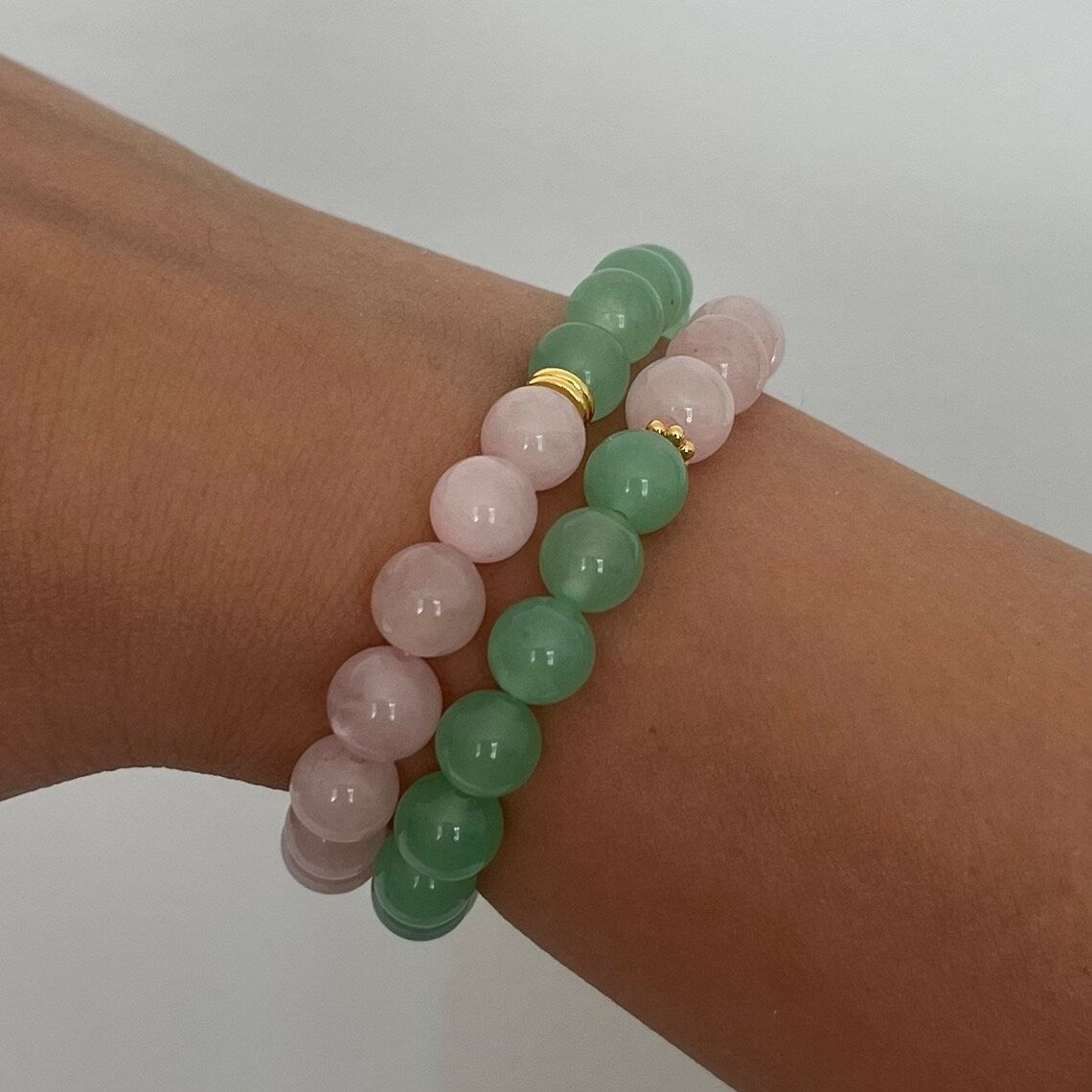 Green Jade + Rose Quartz Stretch Bracelet