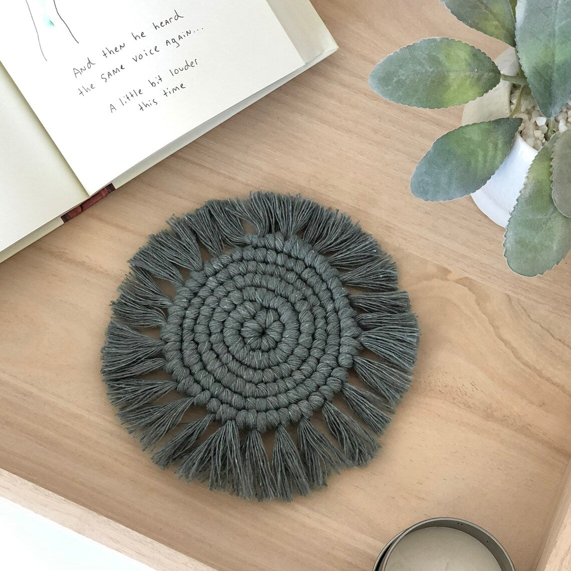 Macramé Drink Coaster in Heather Sage