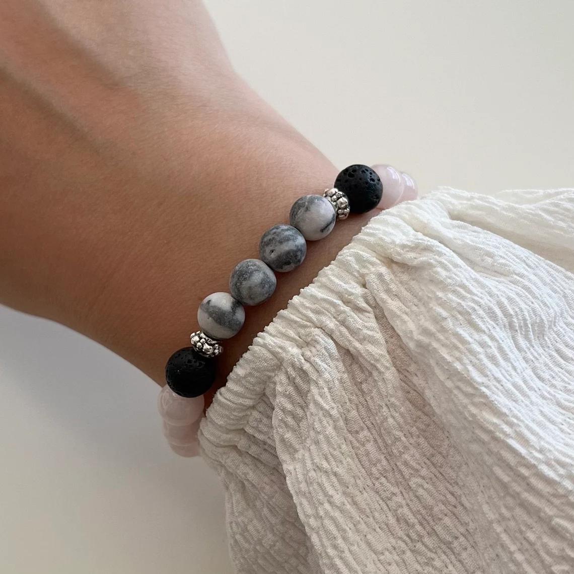 Pink Zebra Jasper + Rose Quartz Stretch Bracelet