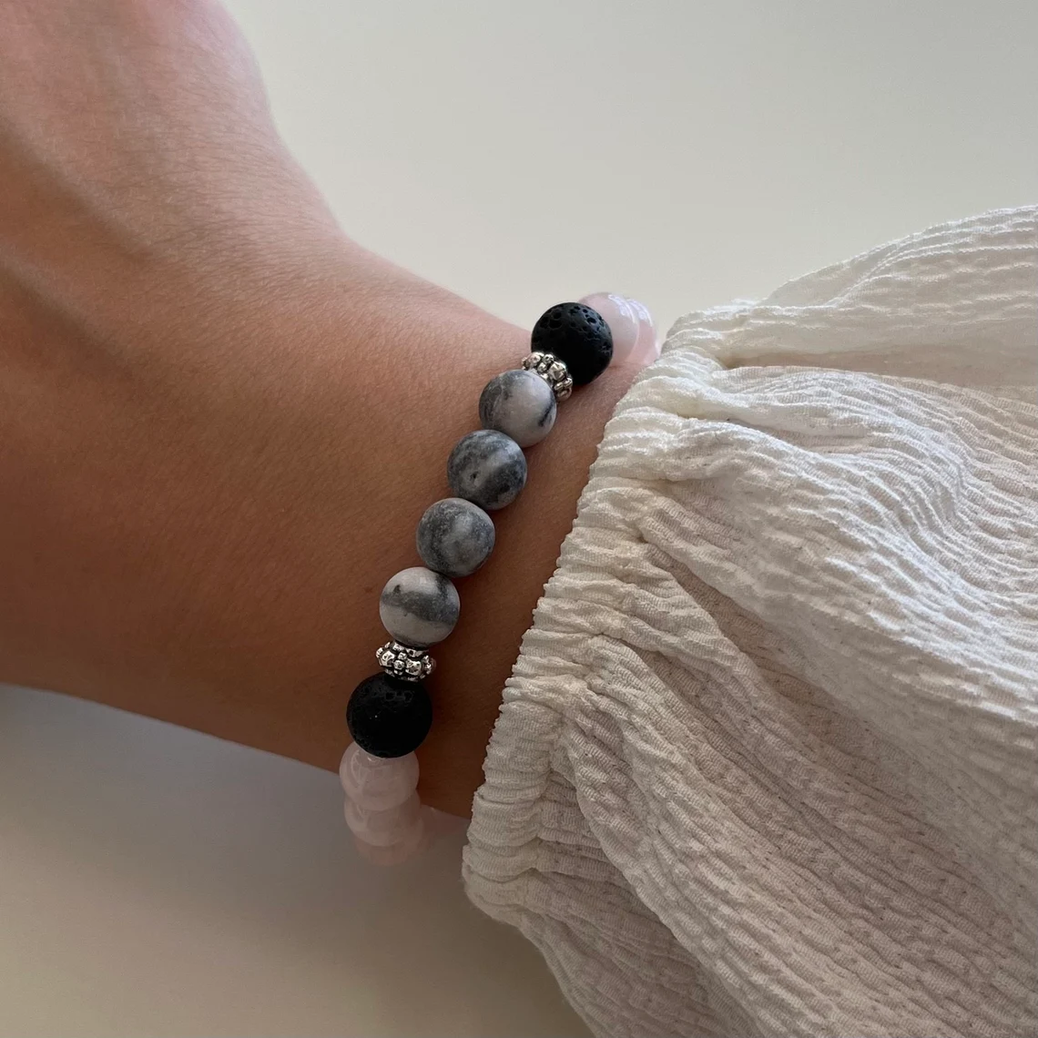 Pink Zebra Jasper + Rose Quartz Stretch Bracelet