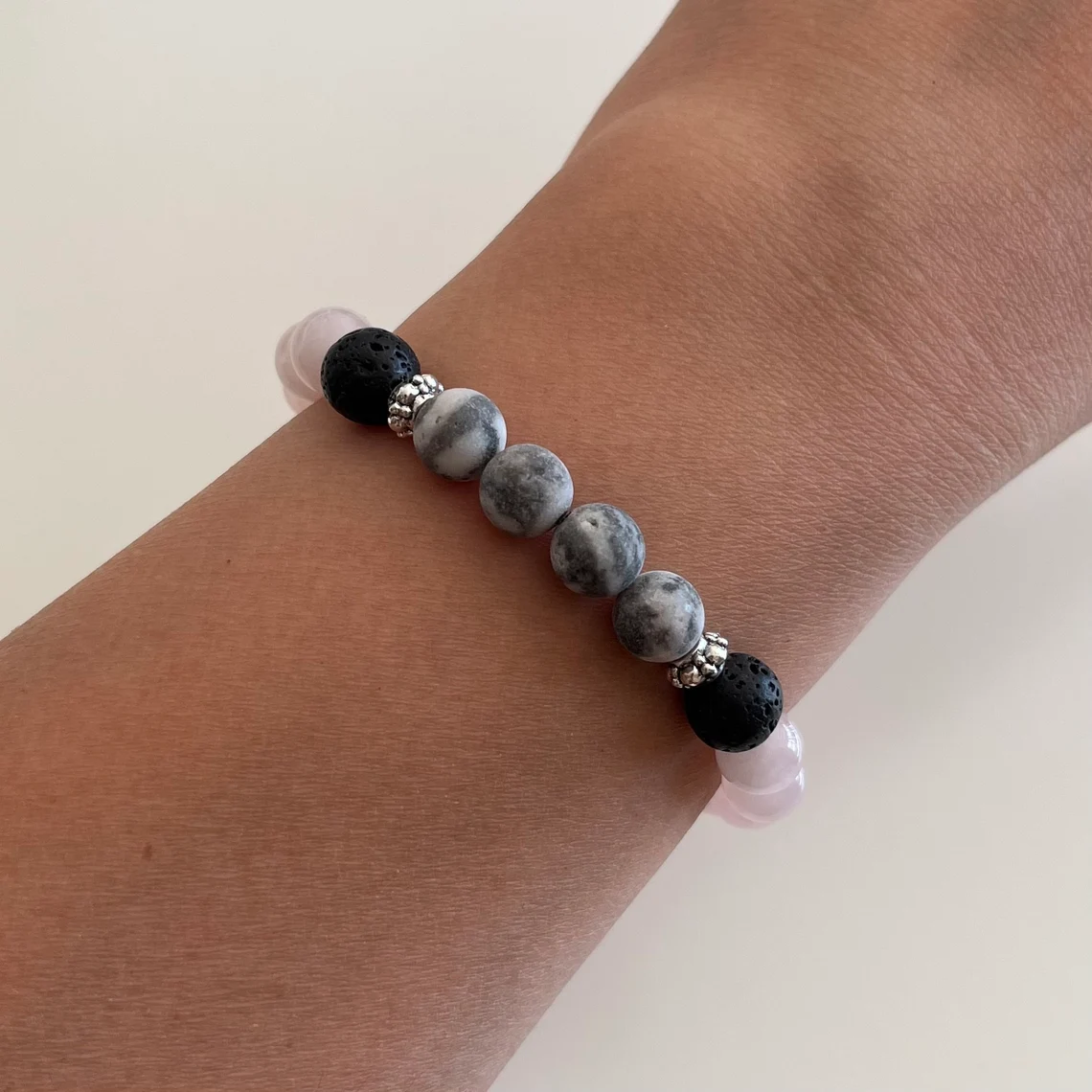 Pink Zebra Jasper + Rose Quartz Stretch Bracelet
