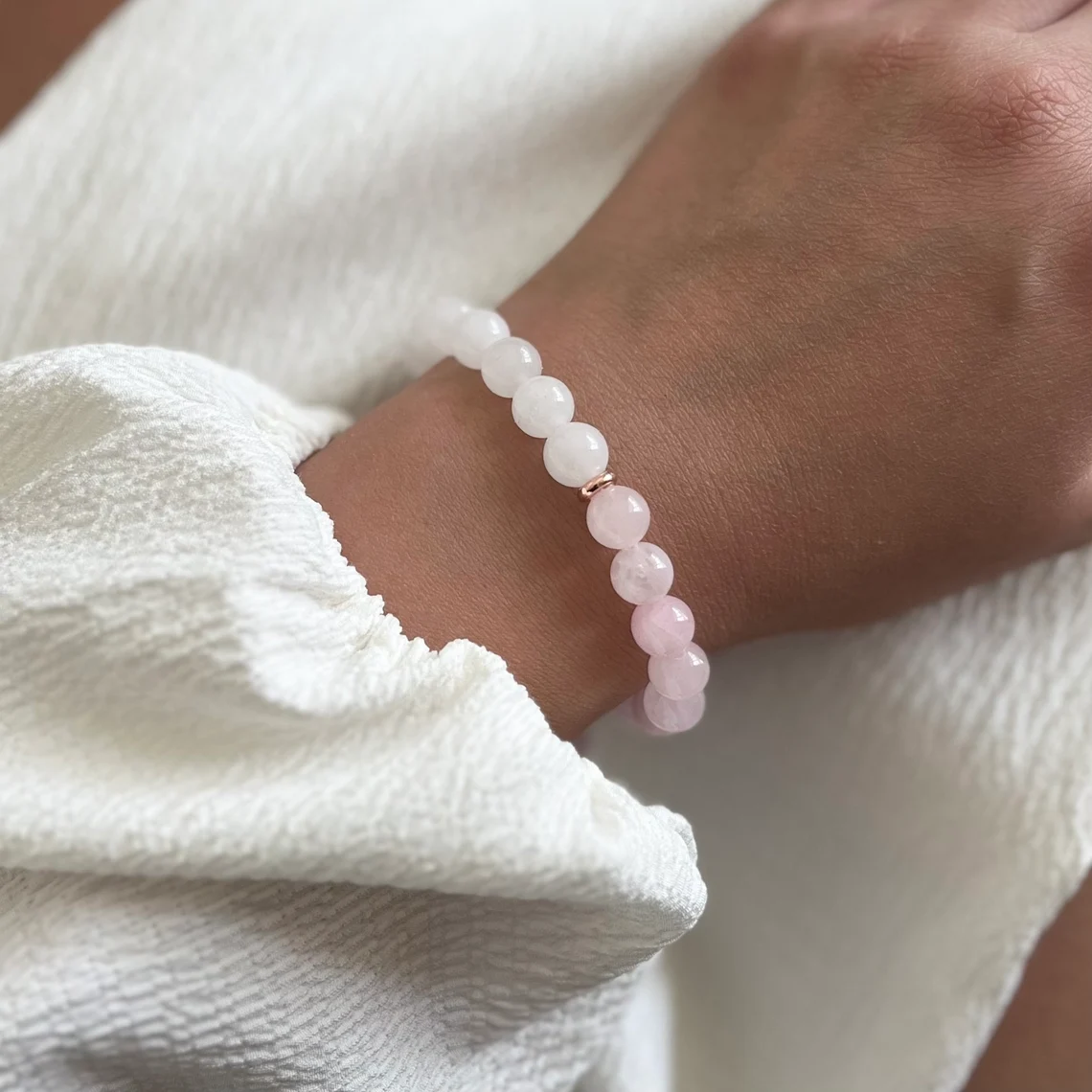 Rose Quartz + White Jade Stretch Bracelet
