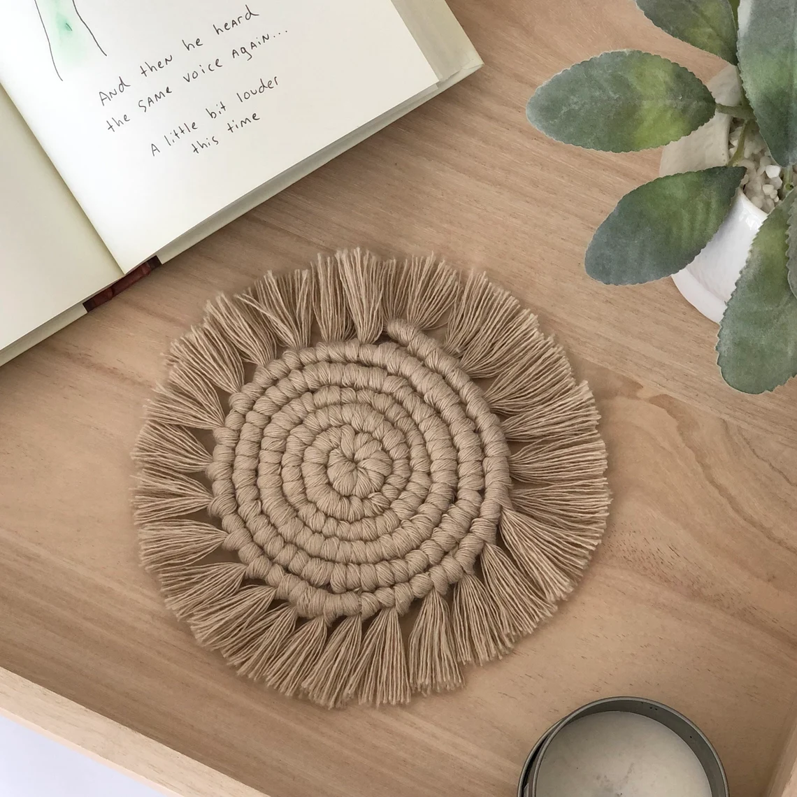 Macramé Drink Coaster in Sand