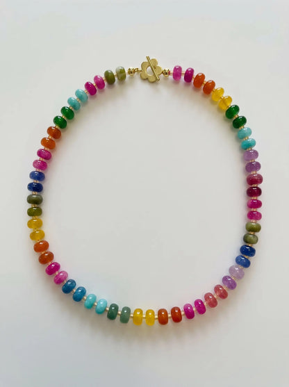 Colourful Vibrant Rainbow Agate Necklace with Flower Toggle Clasp