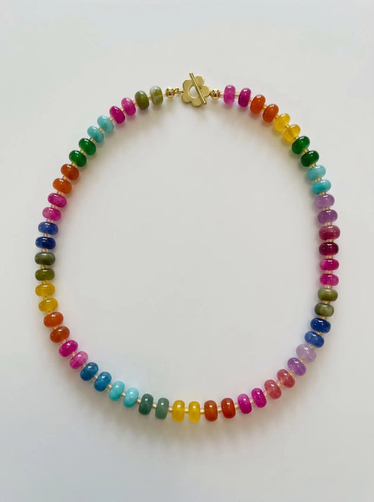 Vibrant Rainbow Agate Necklace with Flower Toggle Clasp