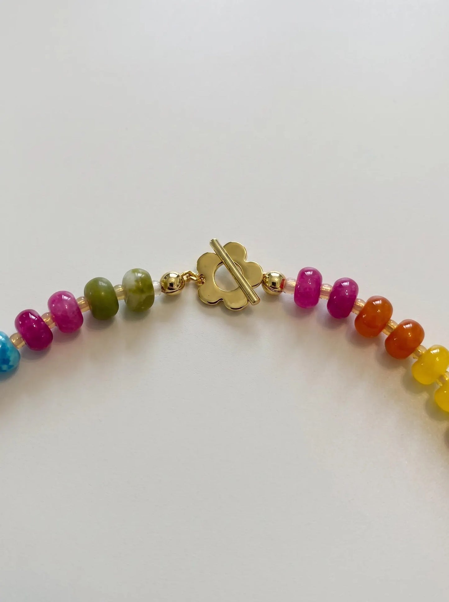 Colourful Vibrant Rainbow Agate Necklace with Flower Toggle Clasp