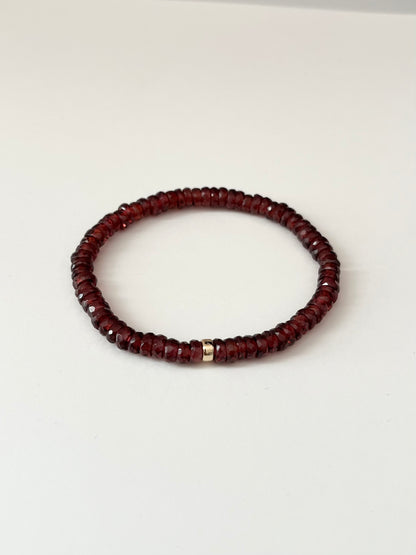 Faceted Garnet Heishi Stretch Bracelet with Gold