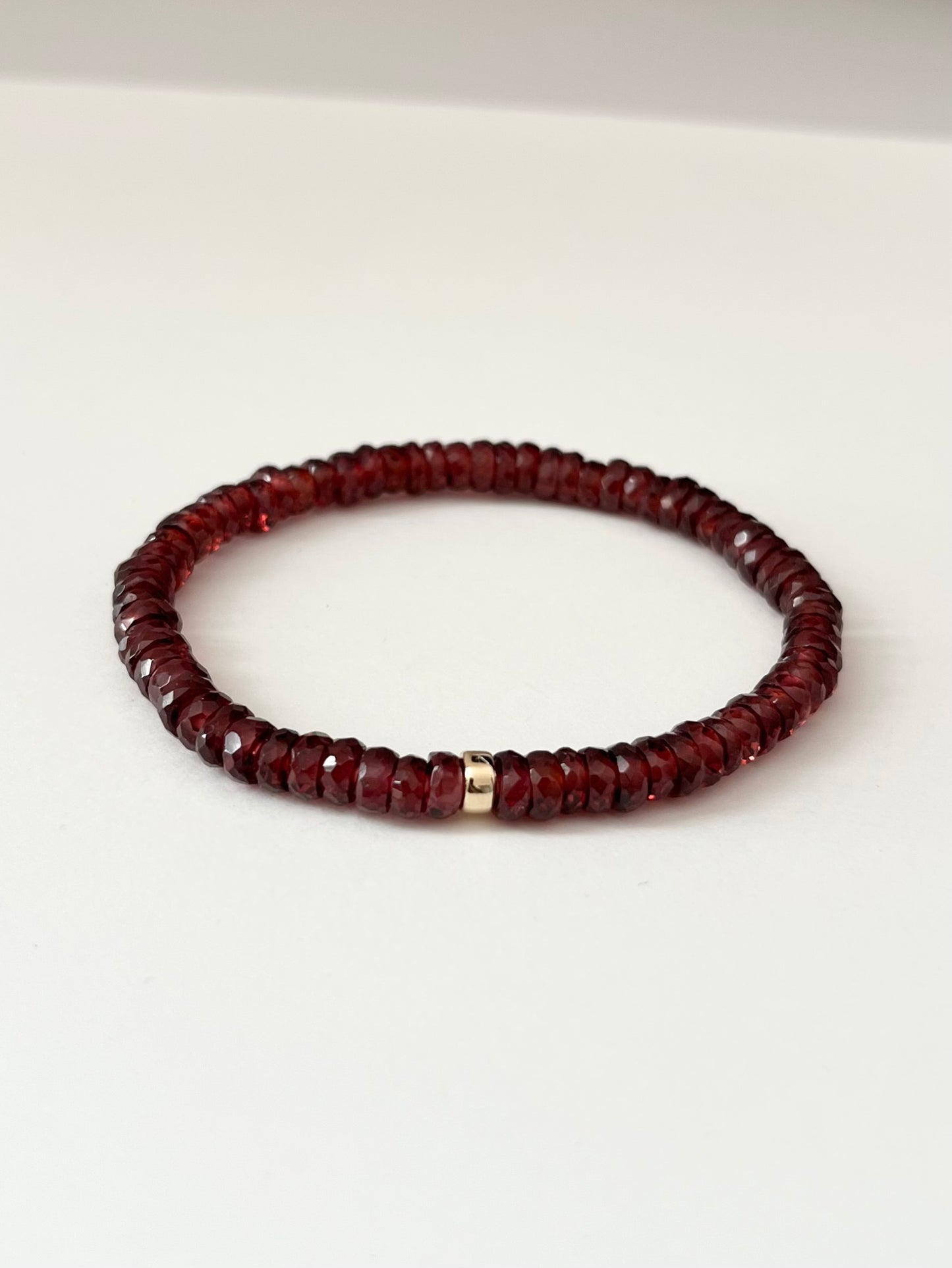 Faceted Garnet Heishi Stretch Bracelet with Gold