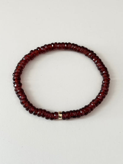 Faceted Garnet Heishi Stretch Bracelet with Gold