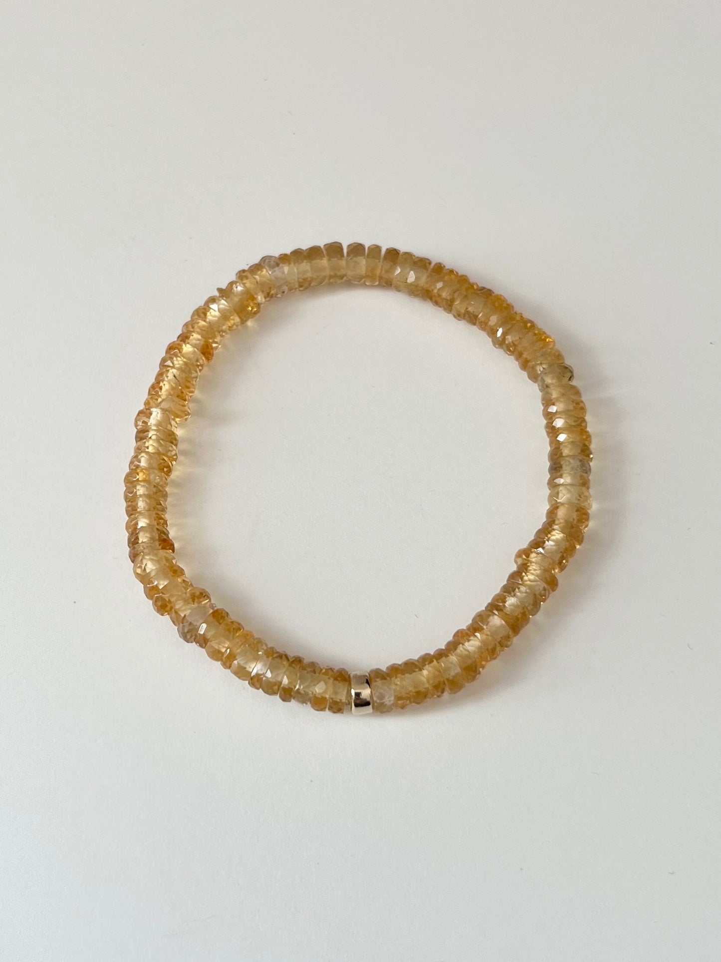 Faceted Citrine Heishi Stretch Bracelet with Gold