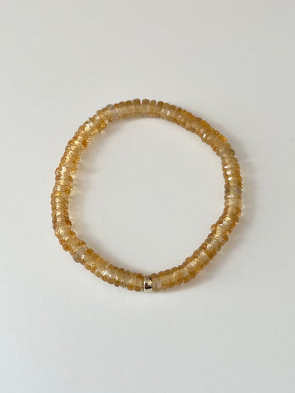 Faceted Citrine Heishi Stretch Bracelet with Gold