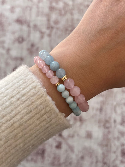 Aquamarine + Rose Quartz Stretch Bracelet