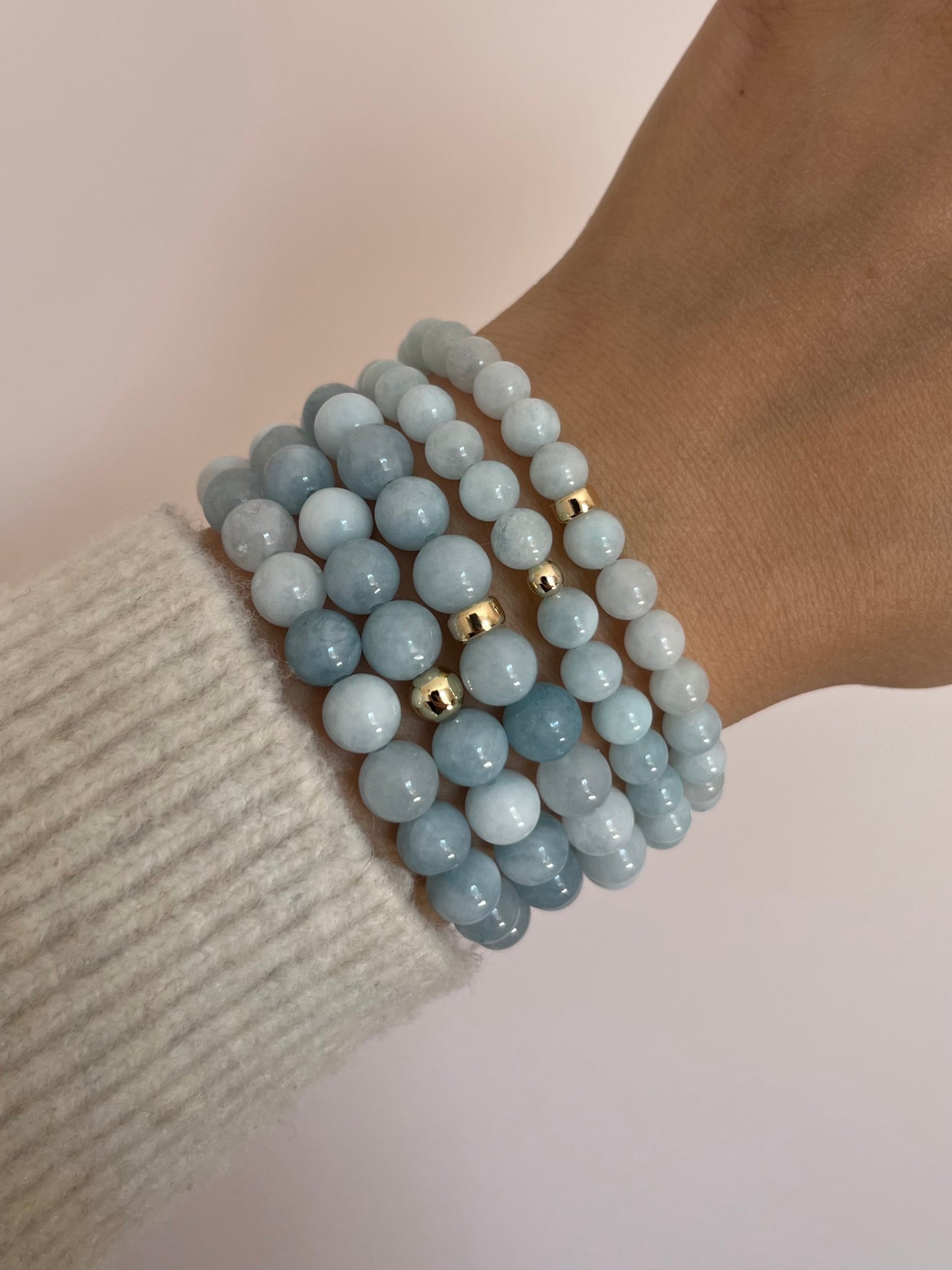 Gold + Aquamarine Stretch Bracelet