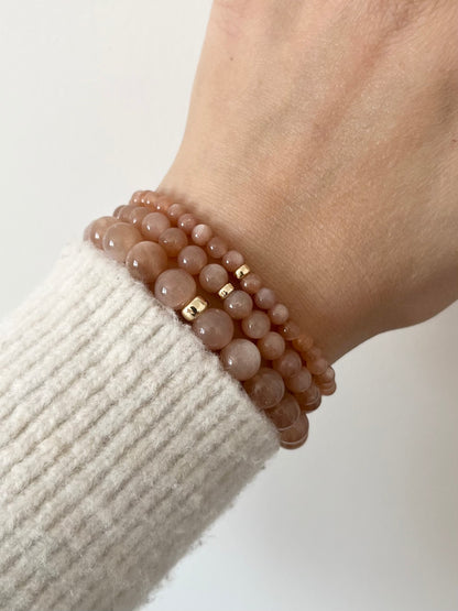 Sunstone Gemstone  with Gold Rondelle Stretch Bracelet