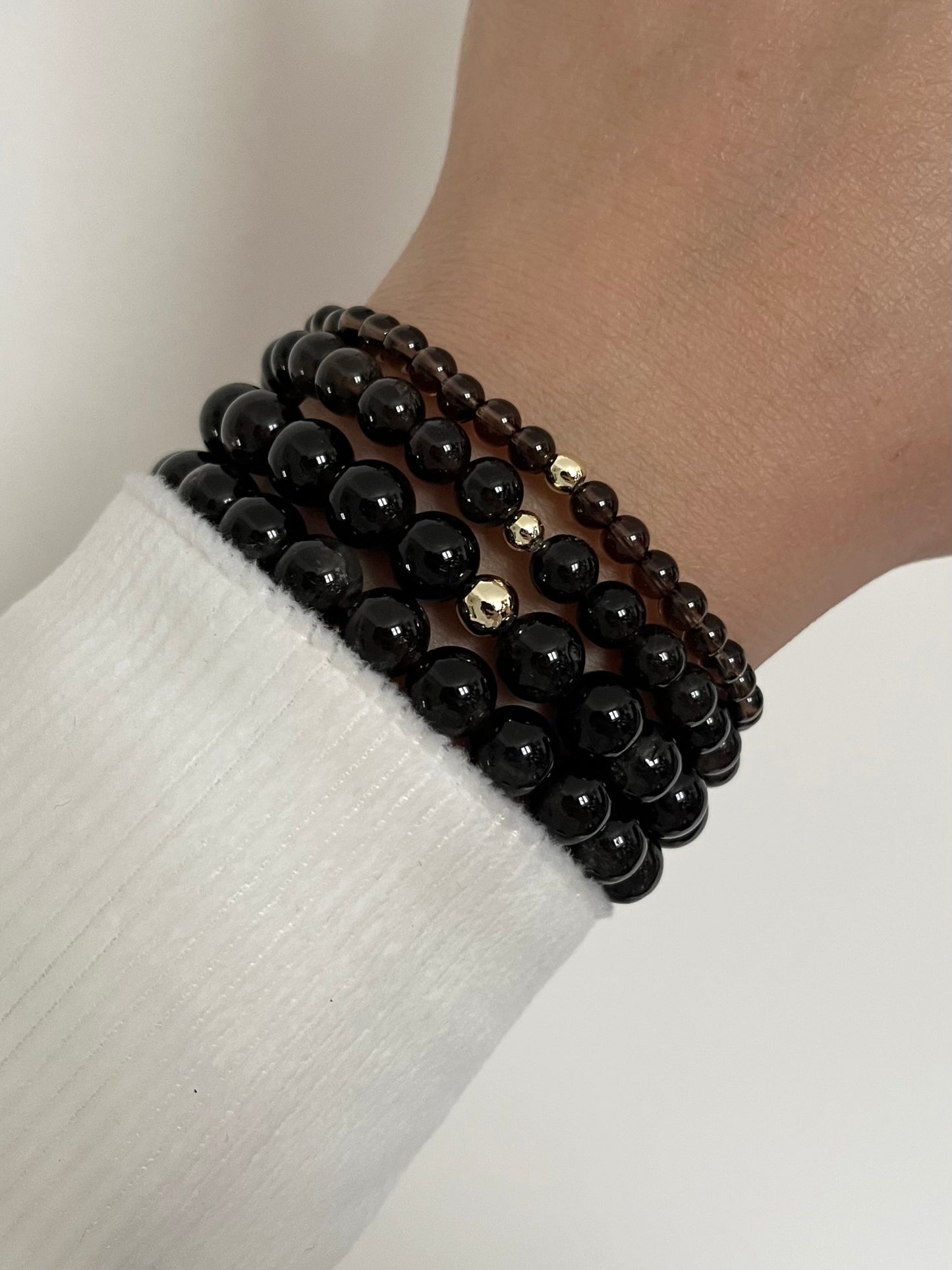 Smoky Quartz with Round Gold Accent Stretch Bracelet
