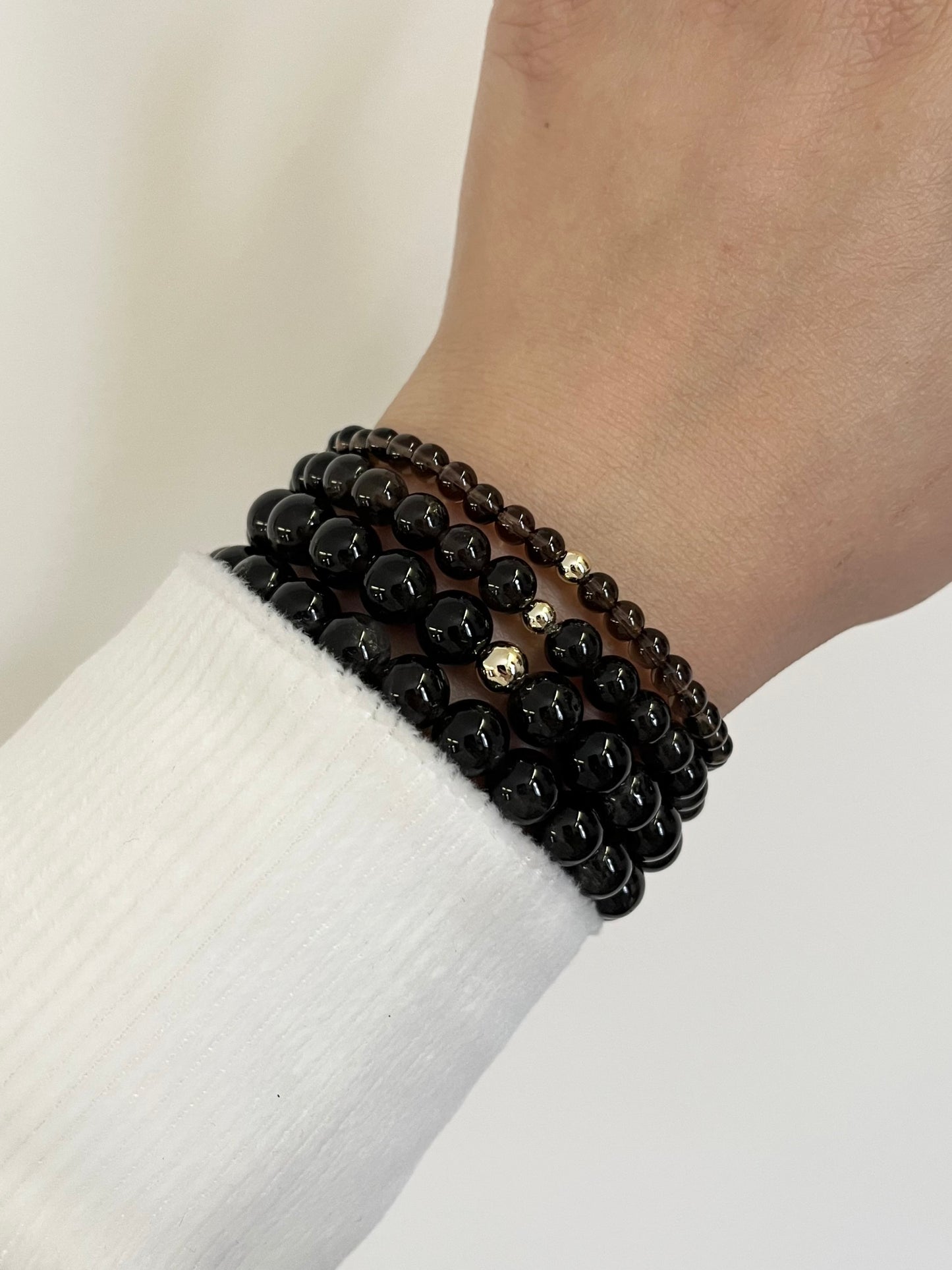 Smoky Quartz with Round Gold Accent Stretch Bracelet