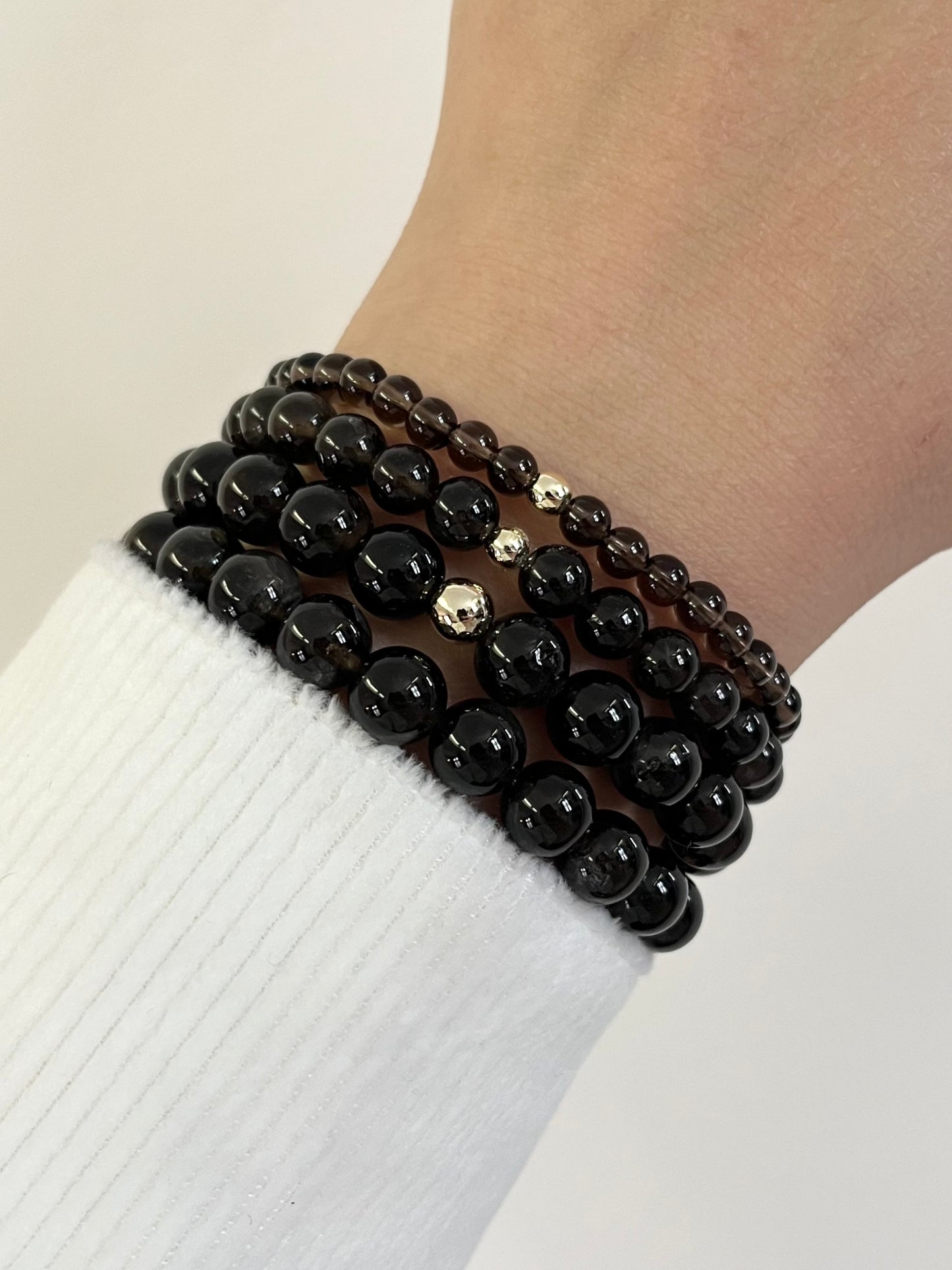 Smoky Quartz with Round Gold Accent Stretch Bracelet