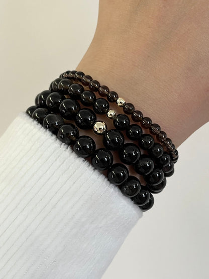 Smoky Quartz with Round Gold Accent Stretch Bracelet