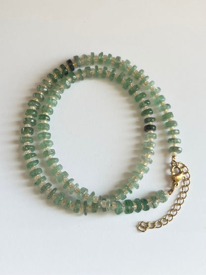 Green Strawberry Quartz and Opal Necklace