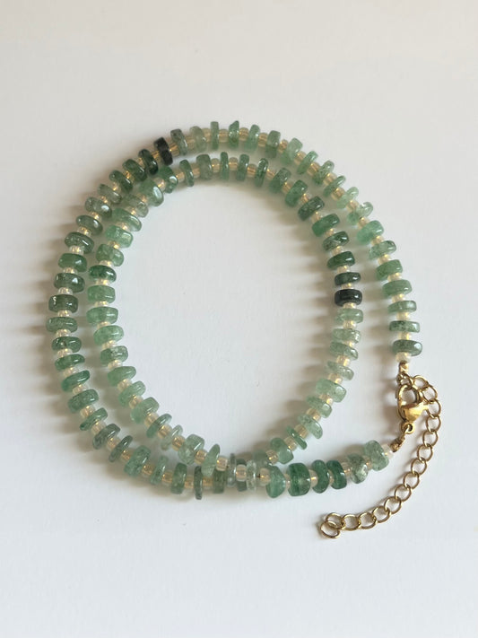 Green Strawberry Quartz and Opal Necklace
