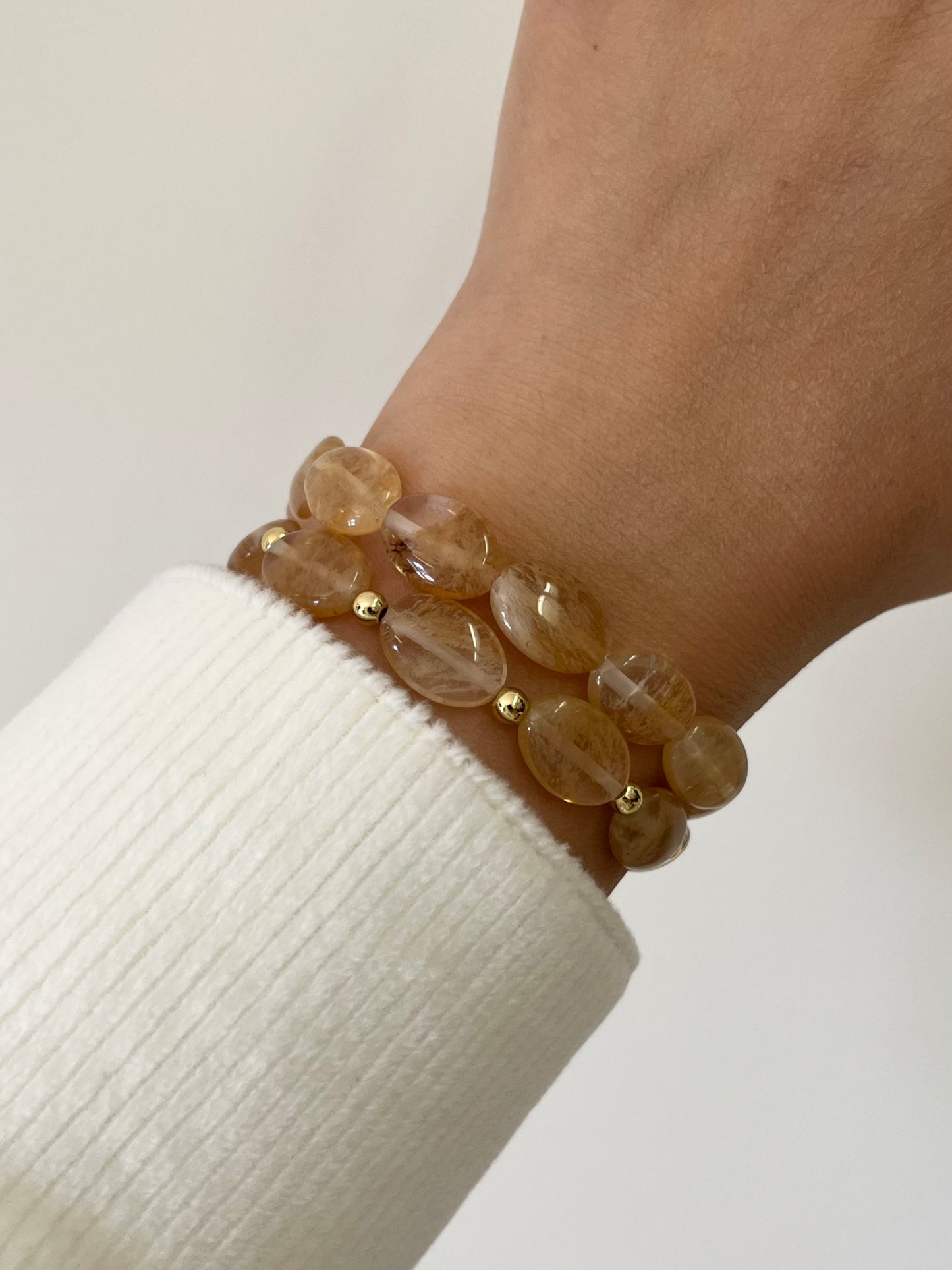 Natural Oval Citrine Nugget with Gold Stretch Bracelet