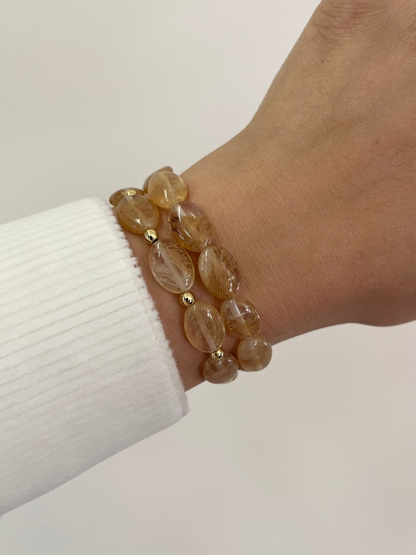 Natural Oval Citrine Nugget with Gold Stretch Bracelet